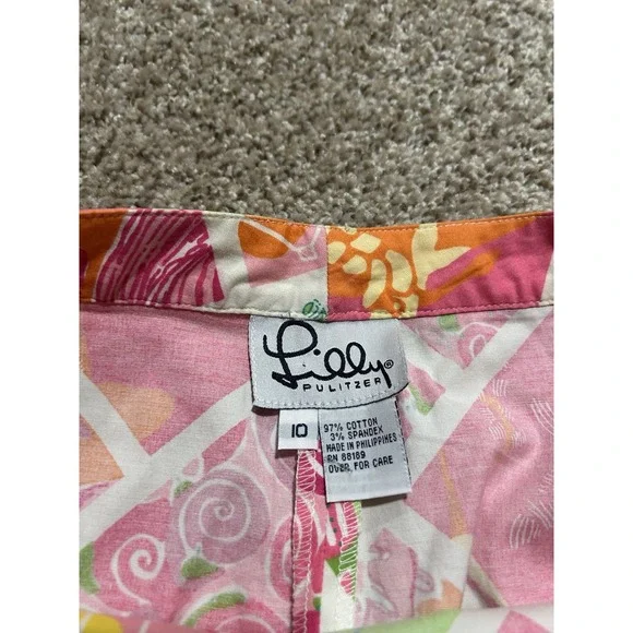 Lilly Pulitzer Chino Pants Womens 10 Pink Green Floral Patch Work - Picture 3 of 8